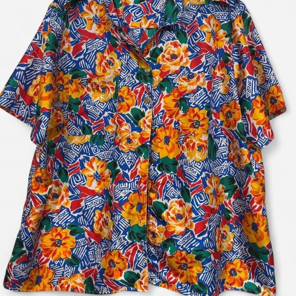 Vintage Hawaiian Essentials 2XL Floral Aloha Shirt Blue Red Yellow Retro